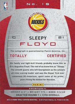 2013-14 Panini Totally Certified - Totally Silver Signatures #19 Sleepy Floyd Back