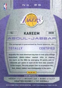 2013-14 Panini Totally Certified - Totally Silver Signatures #26 Kareem Abdul-Jabbar Back