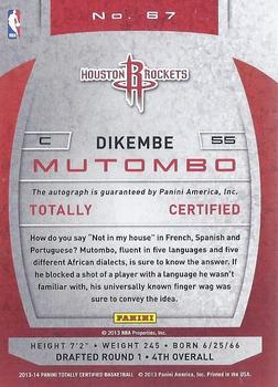 2013-14 Panini Totally Certified - Totally Silver Signatures #67 Dikembe Mutombo Back