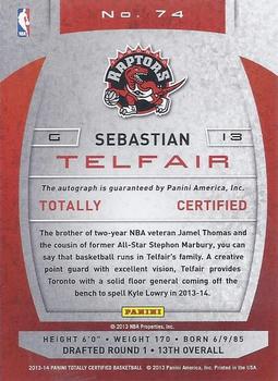 2013-14 Panini Totally Certified - Totally Silver Signatures #74 Sebastian Telfair Back