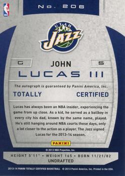 2013-14 Panini Totally Certified - Totally Silver Signatures #206 John Lucas III Back