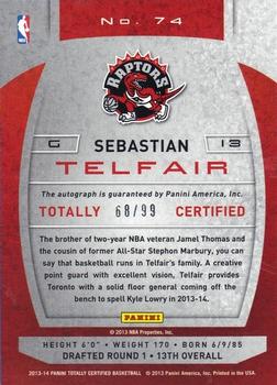 2013-14 Panini Totally Certified - Totally Red Signatures #74 Sebastian Telfair Back