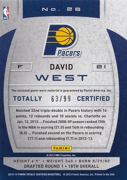2013-14 Panini Totally Certified - Materials #26 David West Back