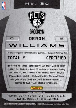 2013-14 Panini Totally Certified - Materials #30 Deron Williams Back