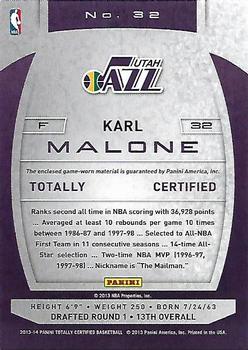 2013-14 Panini Totally Certified - Materials #32 Karl Malone Back
