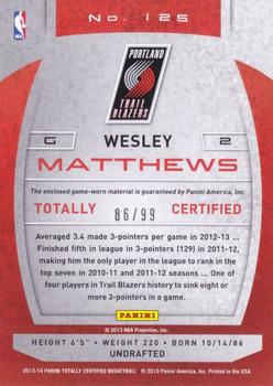 2013-14 Panini Totally Certified - Materials #125 Wesley Matthews Back