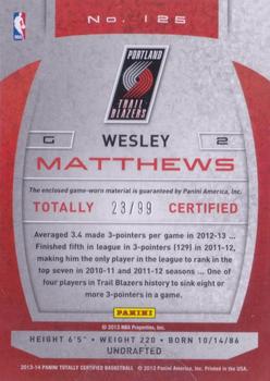 2013-14 Panini Totally Certified - Materials Blue #125 Wesley Matthews Back