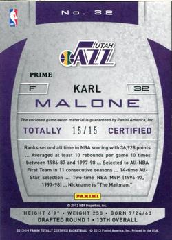 2013-14 Panini Totally Certified - Materials Blue Prime #32 Karl Malone Back
