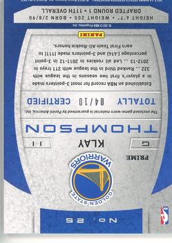 2013-14 Panini Totally Certified - Materials Gold Prime #25 Klay Thompson Back