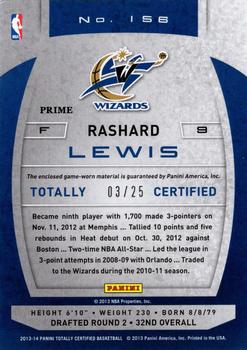 2013-14 Panini Totally Certified - Materials Gold Prime #156 Rashard Lewis Back