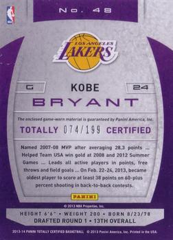 2013-14 Panini Totally Certified - Materials Red #48 Kobe Bryant Back