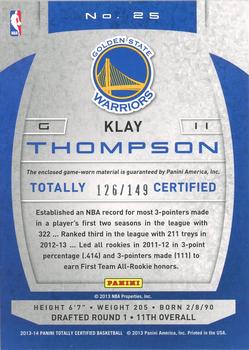 2013-14 Panini Totally Certified - Materials Red #25 Klay Thompson Back