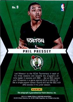 2013-14 Panini Totally Certified - Rookie Roll Call Autographs #9 Phil Pressey Back