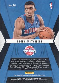 2013-14 Panini Totally Certified - Rookie Roll Call Autographs #34 Tony Mitchell Back