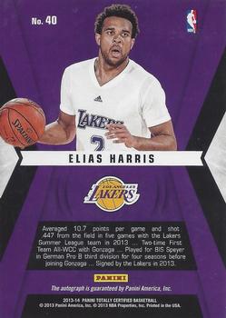 2013-14 Panini Totally Certified - Rookie Roll Call Autographs #40 Elias Harris Back