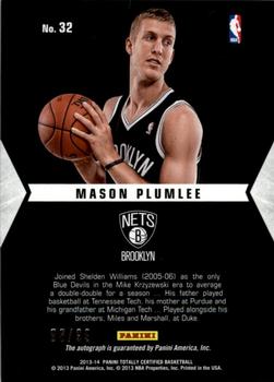 2013-14 Panini Totally Certified - Rookie Roll Call Autographs Red #32 Mason Plumlee Back