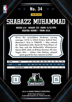 2013-14 Pinnacle #34 Shabazz Muhammad Back