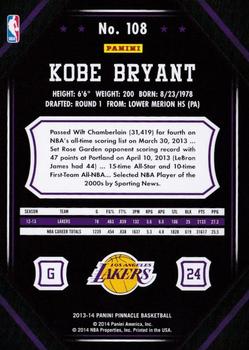 2013-14 Pinnacle #108 Kobe Bryant Back