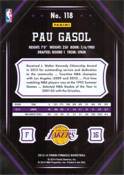 2013-14 Pinnacle #118 Pau Gasol Back