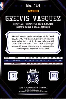 2013-14 Pinnacle #145 Greivis Vasquez Back