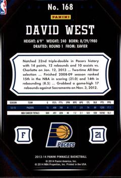 2013-14 Pinnacle #168 David West Back