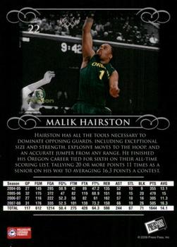 2008-09 Press Pass Legends #22 Malik Hairston Back