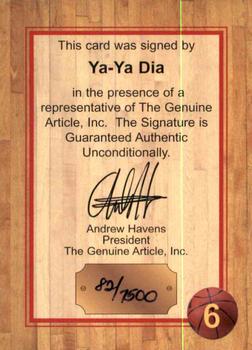 1997 Genuine Article - Autographs #6 Ya-Ya Dia Back