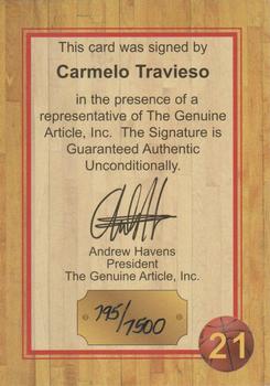 1997 Genuine Article - Autographs #21 Carmelo Travieso Back
