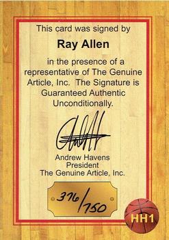 1997 Genuine Article - Hometown Heroes Autographs #HH1 Ray Allen Back