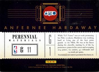 2013-14 Panini Timeless Treasures - Perennial Materials #11 Anfernee Hardaway Back