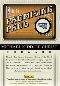 2013-14 Panini Timeless Treasures - Promising Pros Materials #15 Michael Kidd-Gilchrist Back