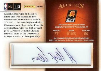 2013-14 Panini Timeless Treasures - Rookie Jersey Autographs Prime Ruby #113 Alex Len Back