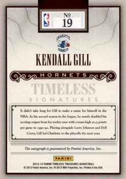 2013-14 Panini Timeless Treasures - Timeless Signatures #19 Kendall Gill Back
