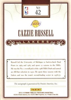 2013-14 Panini Timeless Treasures - Timeless Signatures #42 Cazzie Russell Back