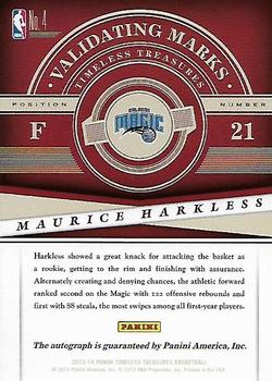 2013-14 Panini Timeless Treasures - Validating Marks #4 Maurice Harkless Back