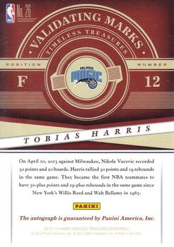 2013-14 Panini Timeless Treasures - Validating Marks #26 Tobias Harris Back