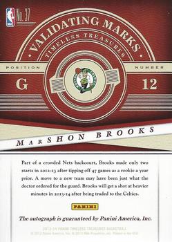 2013-14 Panini Timeless Treasures - Validating Marks Sapphire #37 MarShon Brooks Back