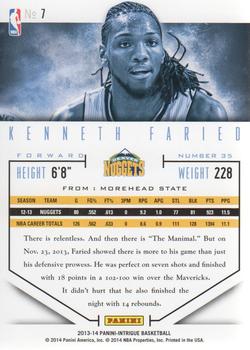 2013-14 Panini Intrigue #7 Kenneth Faried Back