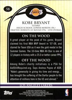 2008-09 Topps Hardwood #58 Kobe Bryant Back