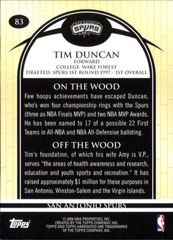 2008-09 Topps Hardwood #83 Tim Duncan Back