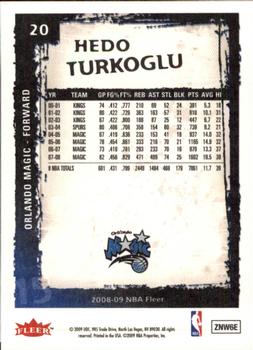 2008-09 Fleer #20 Hedo Turkoglu Back