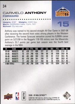 2008-09 SkyBox #34 Carmelo Anthony Back