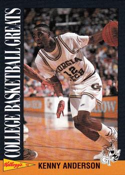 1992 Kellogg's Raisin Bran College Basketball Greats #1 Kenny Anderson Front