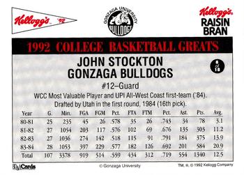 1992 Kellogg's Raisin Bran College Basketball Greats #8 John Stockton Back
