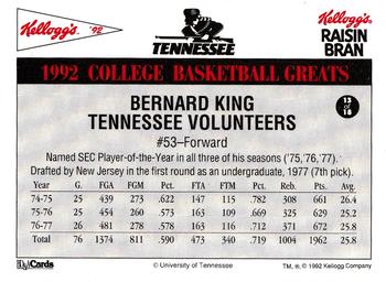 1992 Kellogg's Raisin Bran College Basketball Greats #13 Bernard King Back