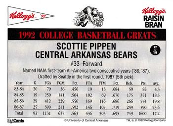 1992 Kellogg's Raisin Bran College Basketball Greats #17 Scottie Pippen Back