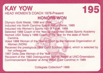 1989 Collegiate Collection North Carolina State's Finest #195 Kay Yow Back
