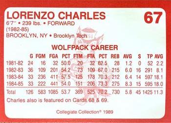 1989 Collegiate Collection North Carolina State's Finest #67b Lorenzo Charles Back
