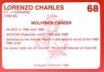 1989 Collegiate Collection North Carolina State's Finest #68b Lorenzo Charles Back