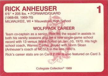 1989 Collegiate Collection North Carolina State's Finest #1 Rick Anheuser Back